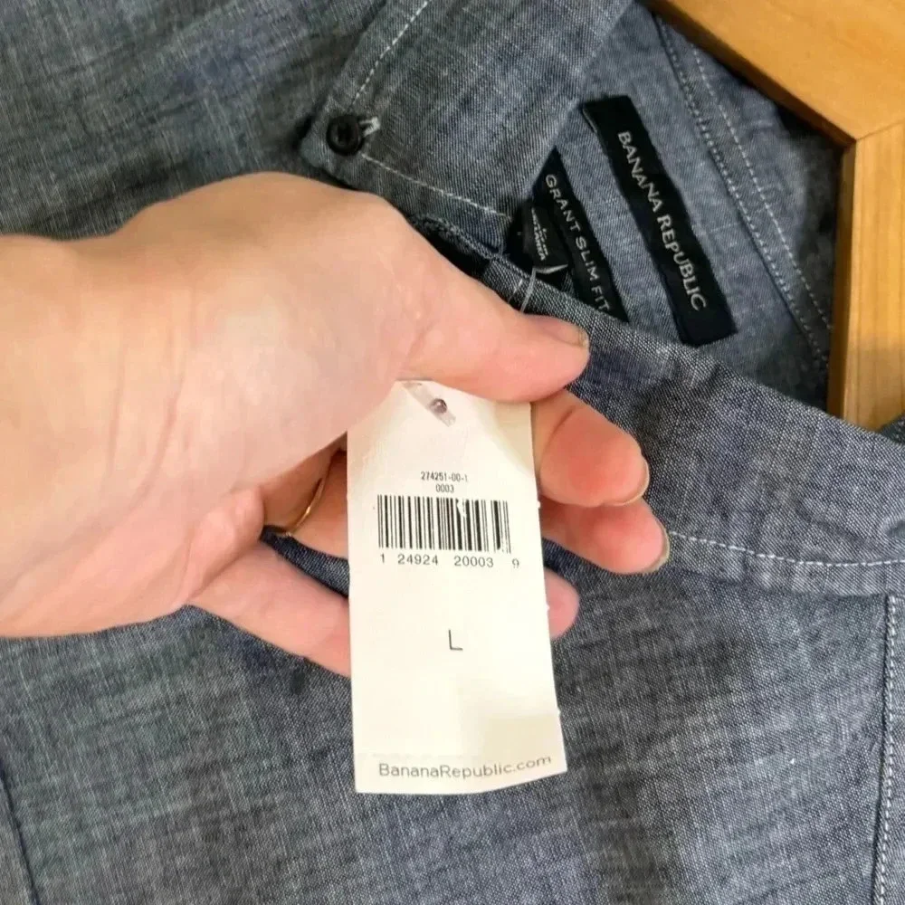 NWT Men’s Banana Republic grant long sleeve dark denim Shirt sz Large